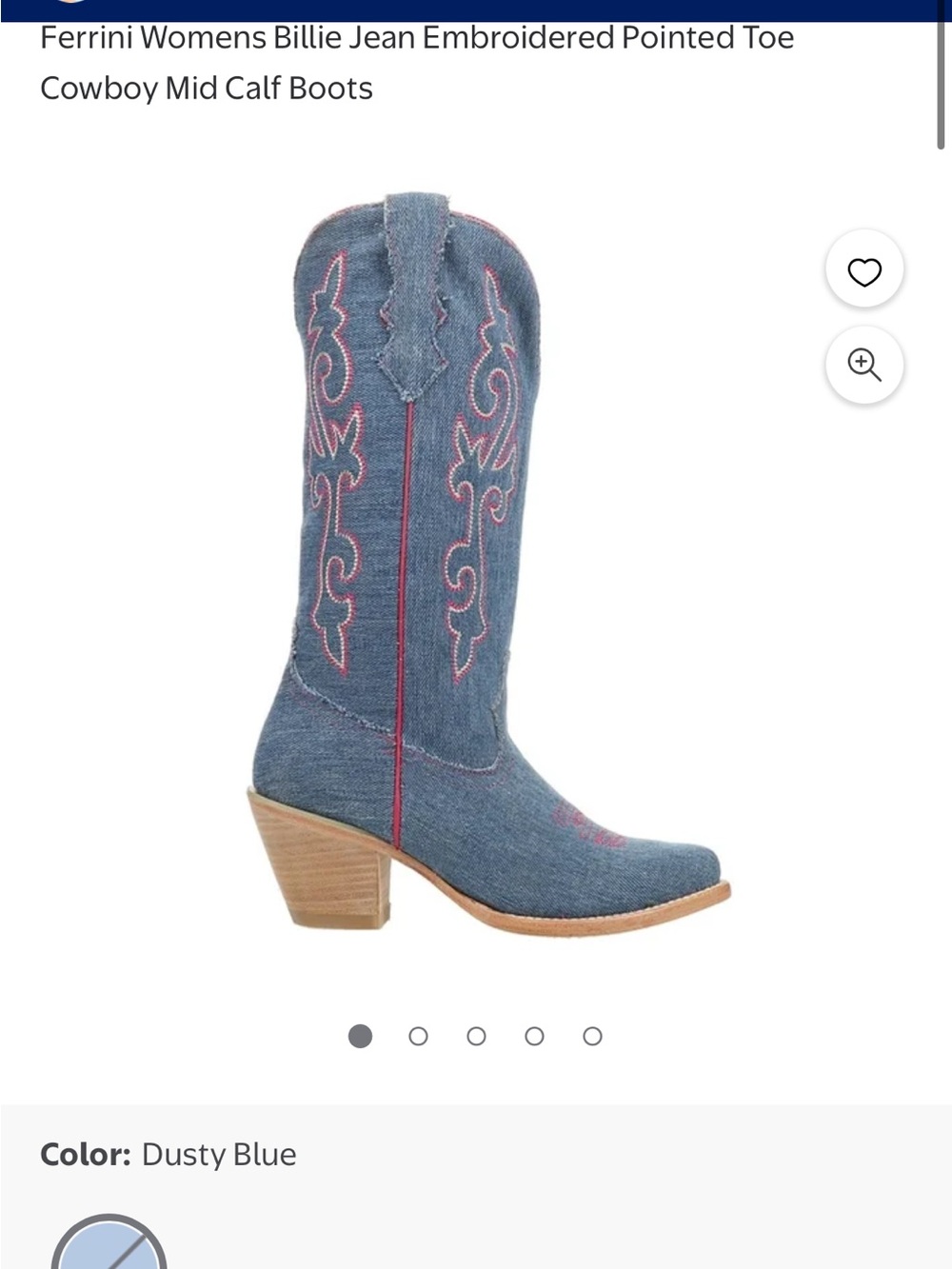 Ferrini Dusty Blue Embroidered Pointed-Toe Cowboy Boots for Women NWT size 6